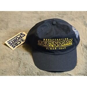 NWT Vtg 90s CBS Sports Broadcasting Hat K-Products USA Navy Yellow Deadstock Cap